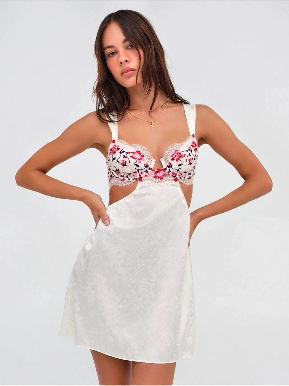 For Love & Lemons Festival Rose Slip Dress White & Pink